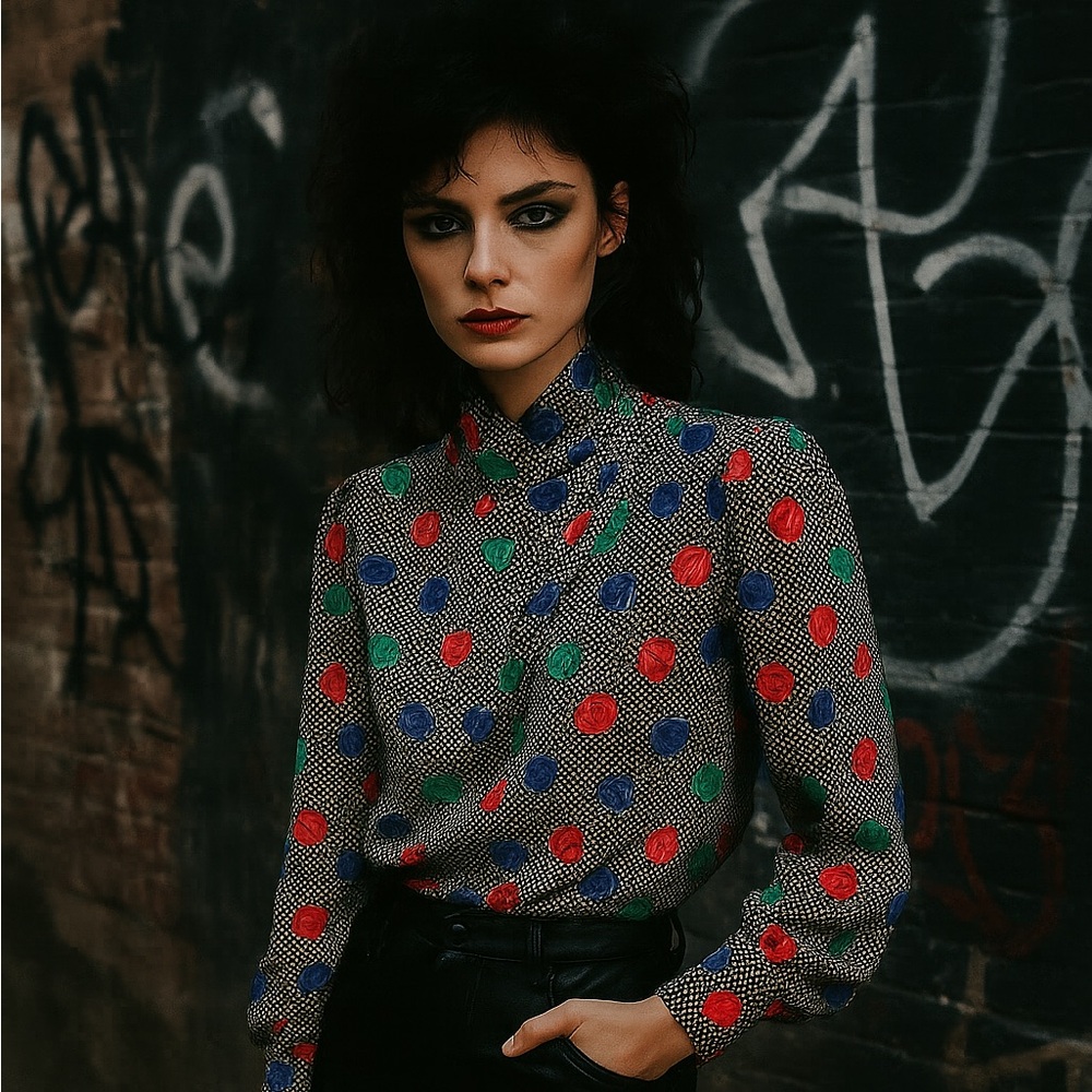 80s Vtg Polka Dot & Roses Blouse Erena By Irene Koekig Sz Small / Medium